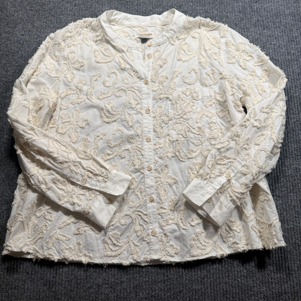 Pilcro and the Letterpress Blouse Womens M Cream Embroidered Cotton Shabby Chic